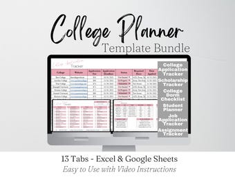 College Planner Template Google Sheets, College Student Assignment Planner, Scholarship Tracker Application Tracker University Planner Excel