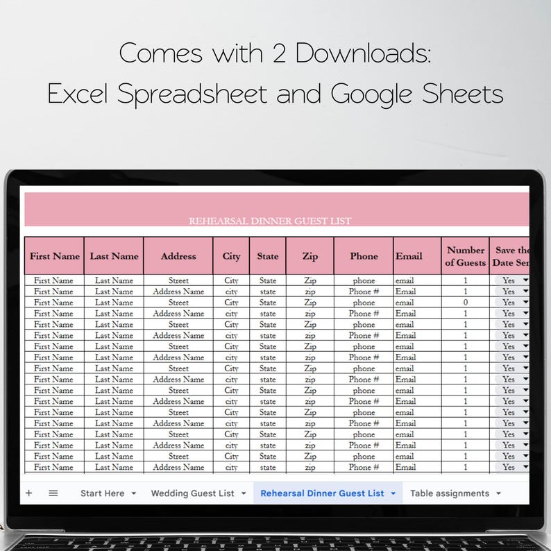 Plantilla de lista de invitados de boda, Hojas de cálculo de Google para lista de invitados de boda, Lista de invitados de boda en Excel, Hoja de cálculo para lista de invitados de boda, Seguimiento de invitados imagen 4
