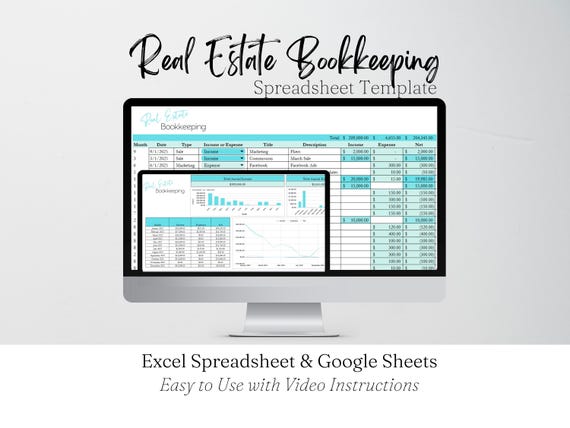 Realtor Bookkeeping, Income and Expenses Tracker Excel Income Tracker Google Sheets Excel, Real Estate Bookkeeping, Real Estate Book Keeping