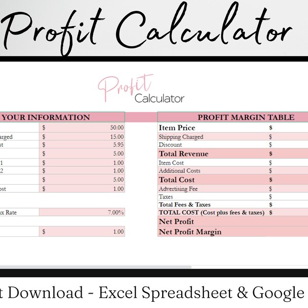 Profit Calculator, Profit Margin, Profit Manager, Profit Tracker Google Sheets, Product Pricing Calculator, Product Pricing Sheet Price List