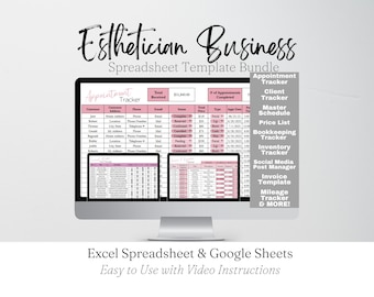 Pack d'affaires esthéticienne Google Sheets, modèle de planificateur d'affaires de soins de la peau Modèles d'affaires de beauté Soins de la peau Beauté Spa Business Excel