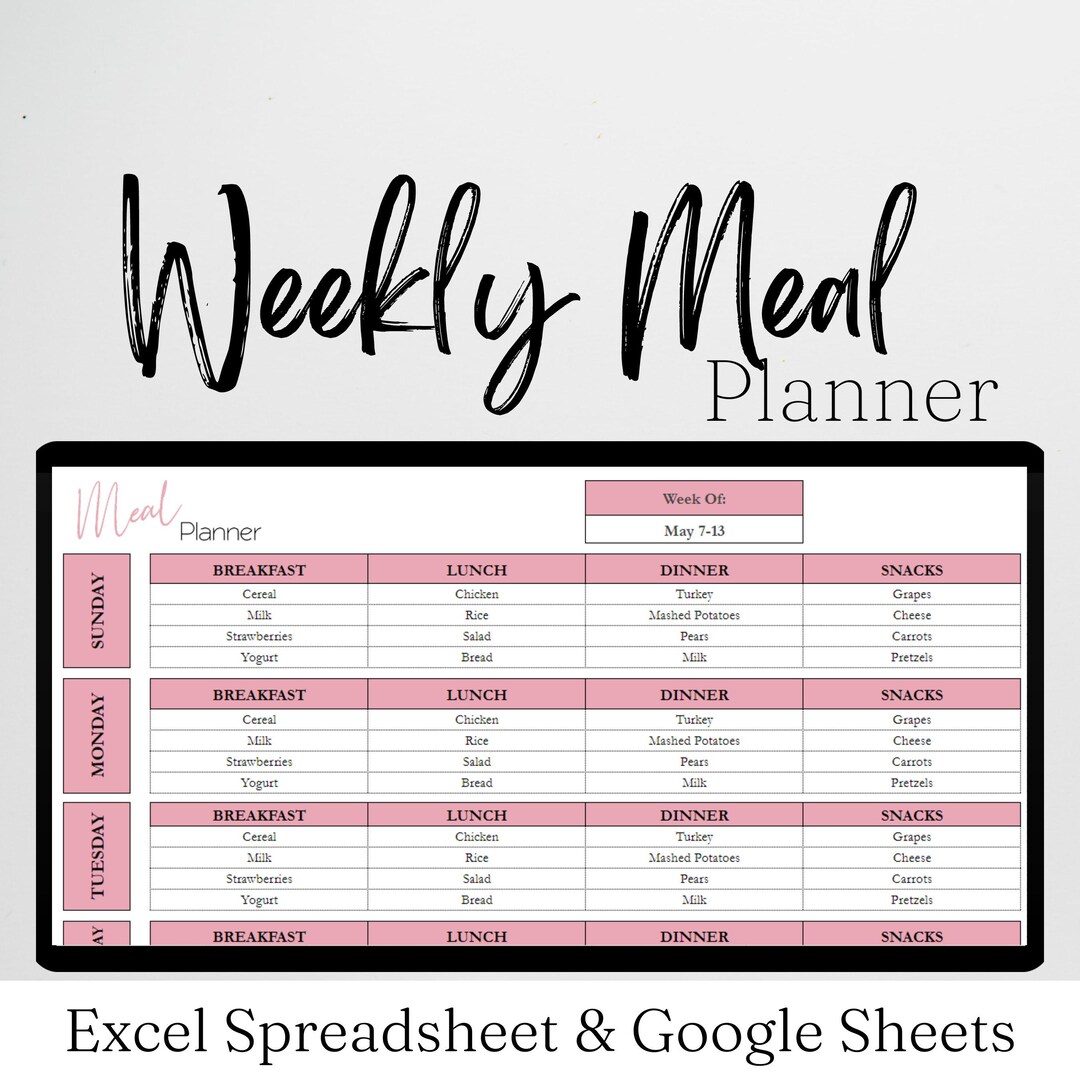 Meal Planner Template Meal Planning Google Sheets, Household Planner ...