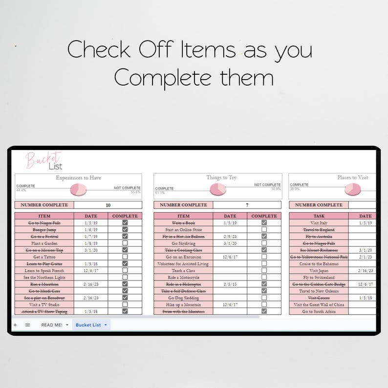 Bucket List Template Excel Spreadsheet, Bucket List Journal, Bucket List Google Sheets Editable , Bucket List Planner, To Do List Digital image 8