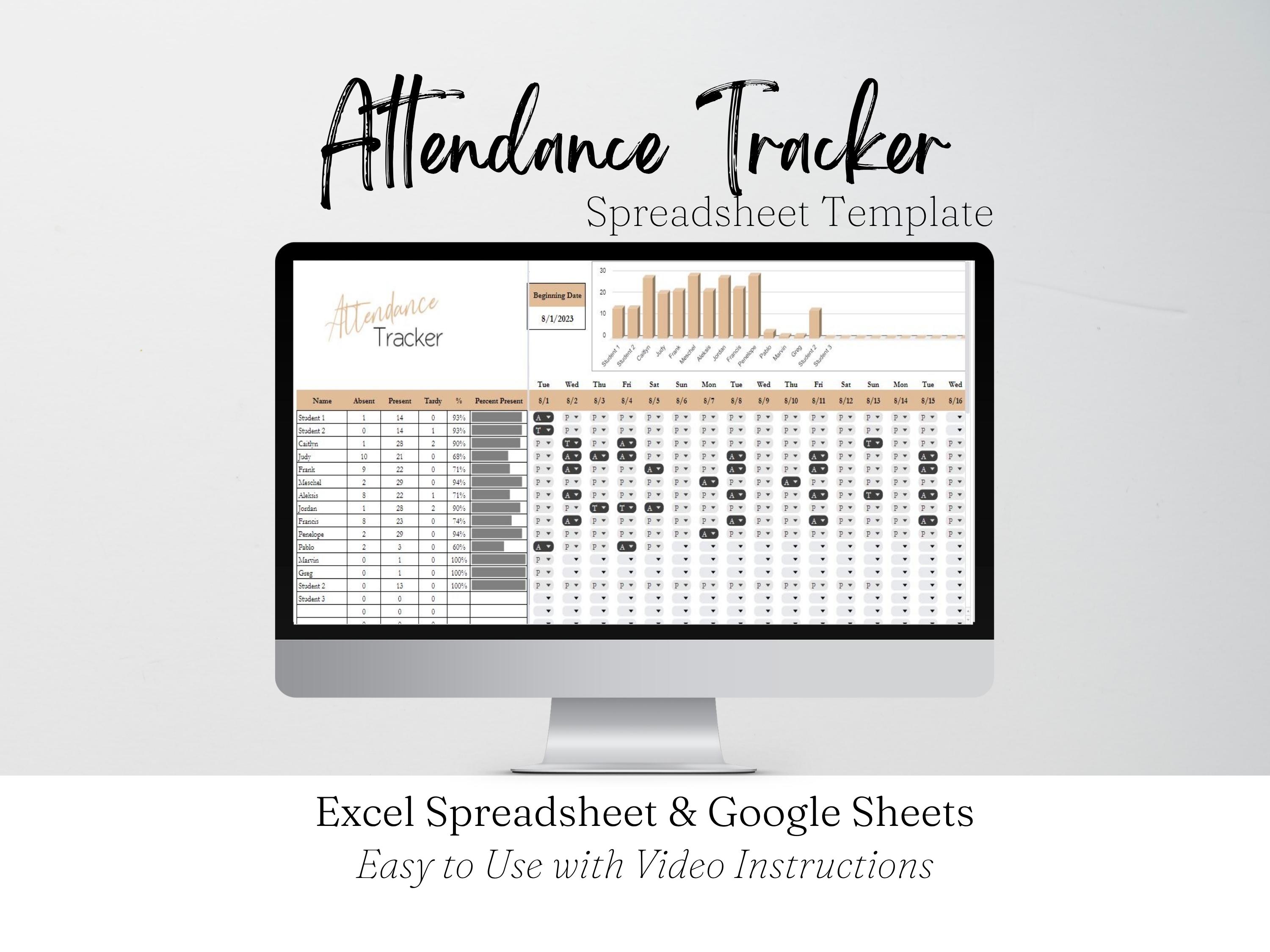 Attendance Tracker for Google Sheets, Attendance Sheet, Attendance ...