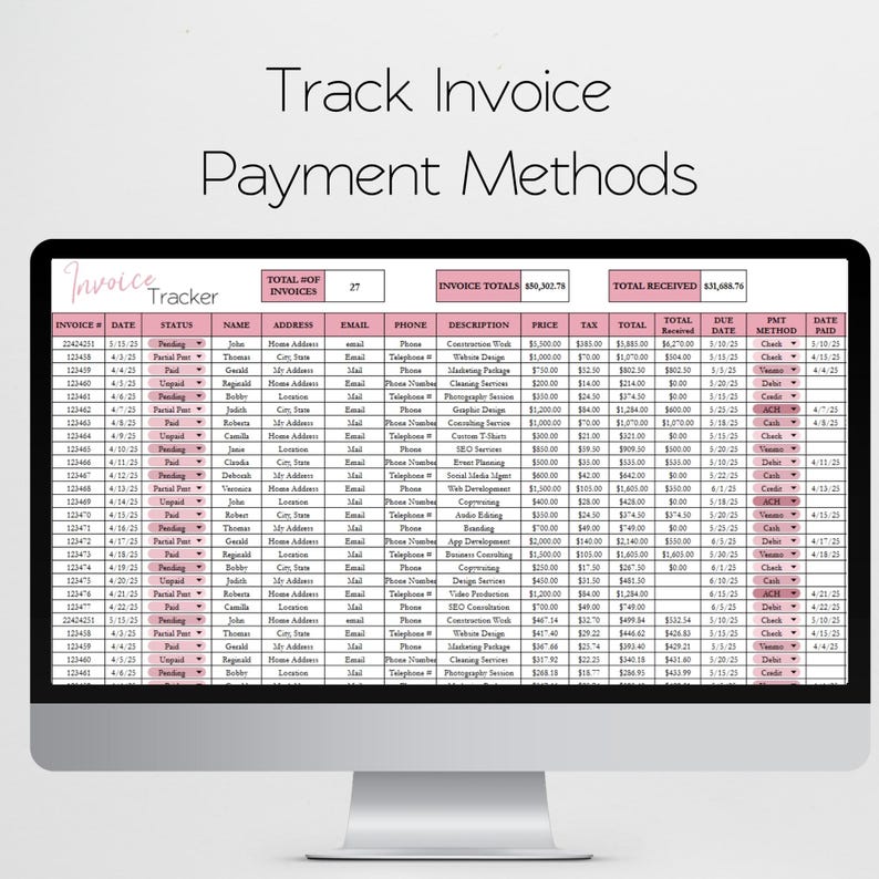 Invoice Tracker Template Business Spreadsheet, Payment Tracking ...