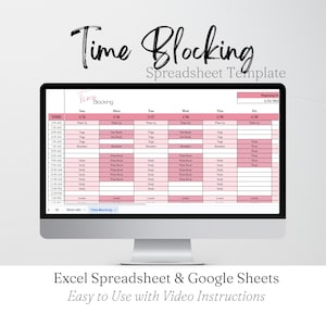 Plantilla de bloqueo de tiempo (Hoja de cálculo de Google), Planificador de bloqueo de tiempo (Hoja de cálculo de Excel), Planificador digital de bloqueo de tiempo, Calendario editable (Agenda)