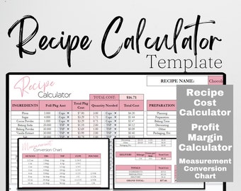 Recipe Calculator, Recipe Cost Calculator Google Sheets, Recipe Template, Bakery Business Template, Profit Calculator Excel Spreadsheet