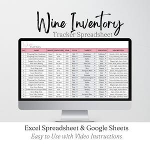 Wine Inventory Template, Wine Collection, Wine List, Inventory Tracker, Wine Lovers Google Sheets, Inventory Management