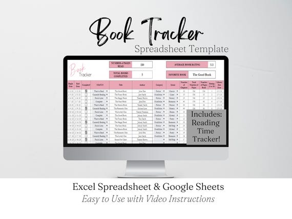 Book Tracker Journal, Book Tracker Excel, Reading Planner, Book Tracker Journal, Digital Book Tracker Spreadsheet, Book Excel Spreadsheet