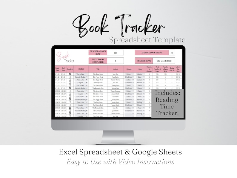 Book Tracker-dagboek, Book Tracker Excel, leesplanner, Book Tracker-dagboek, Digital Book Tracker-spreadsheet, Excel-spreadsheet voor boeken afbeelding 1