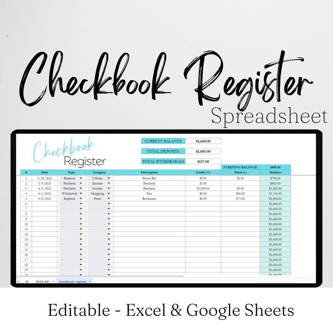 Check Register Book Tracker, Checkbook Template, Spending Tracker ...