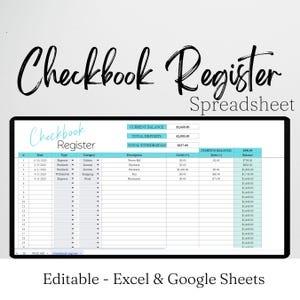 Chequeregisterboektracker, chequeboeksjabloon, uitgaventracker, chequeboekregister Excel-spreadsheet, chequeboekregister Google Spreadsheets
