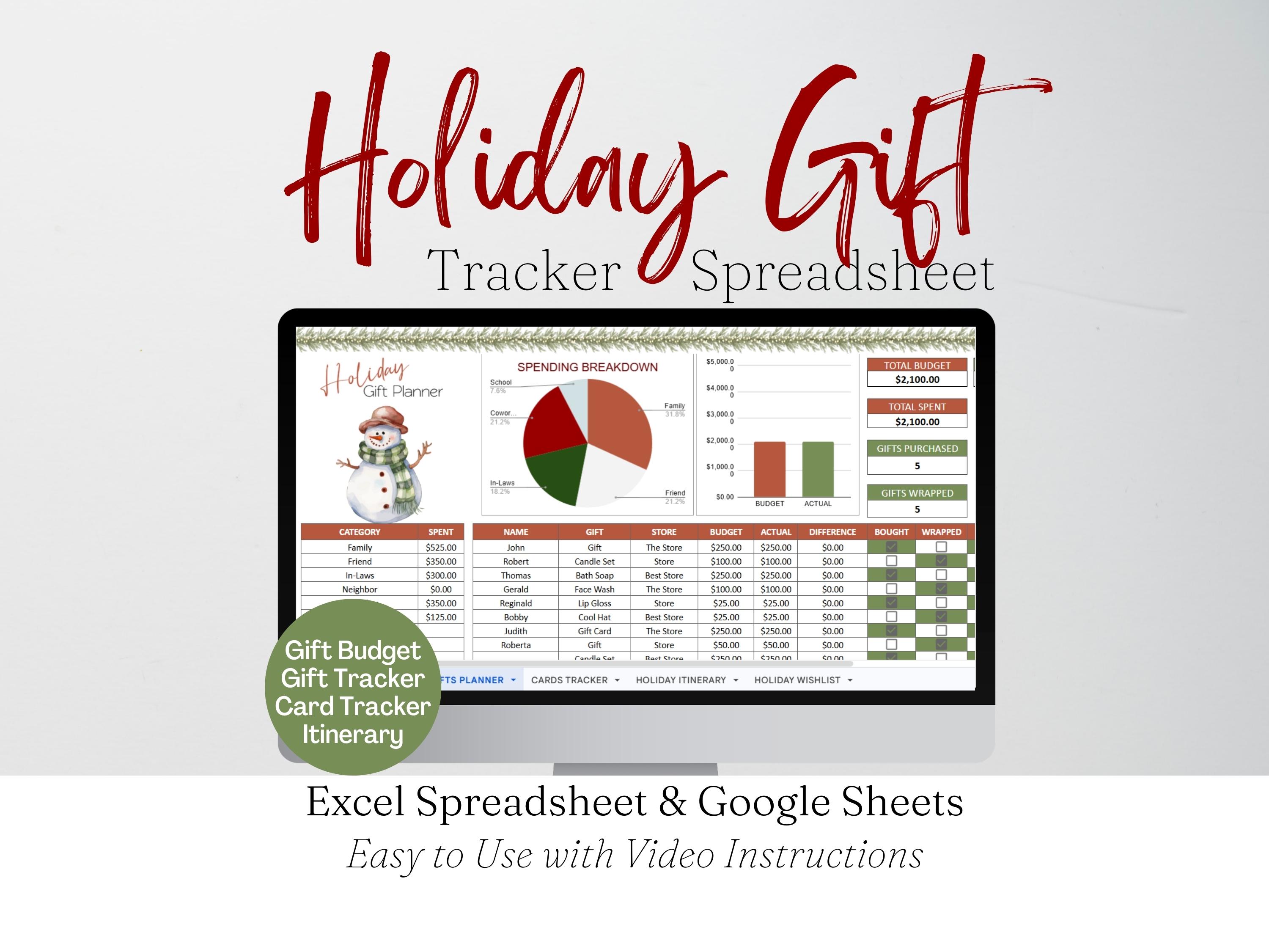 Holiday Gift Tracker Google Sheet, Christmas Planner Spreadsheet ...