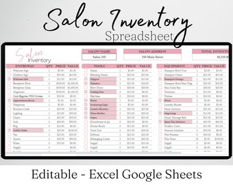 Salon Inventory Template, Salon Inventory Tracker Log, Beauty Salon Setup Checklist, Nail Salon Hair Salon Templates Google Sheet Supplies