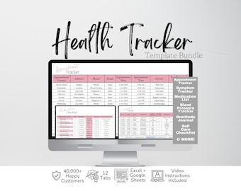 健康トラッカーテンプレート（Excelスプレッドシート）、健康プランナー（Googleスプレッドシート）、日々の健康プランナー、医療トラッカー（デジタル健康ジャーナルケア）