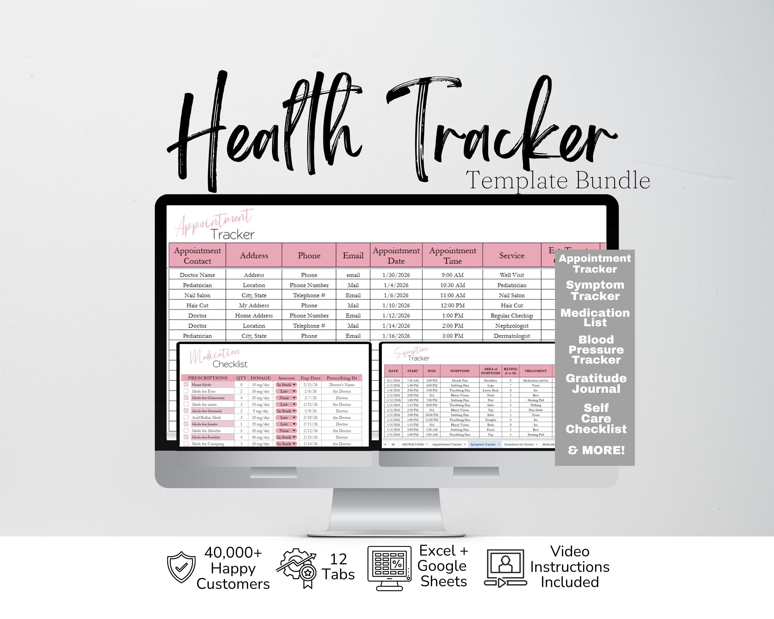 Health Tracker Template Excel Spreadsheet, Health Planner Google Sheets, Daily Wellness Planner, Medical Tracker Digital Health Journal Care