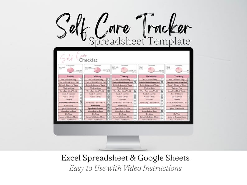 Self Care Tracker Spreadsheet, Self Care Checklist Template, Selfcare Journal, Daily Journal, Digital Self Care Tracker Google Sheets image 1