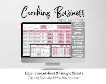 Coaching Business Template, Coaching Bundle, Coaching Planner Toolkit, Coaching Google Sheets Spreadsheet Template, Coaching Tools Excel