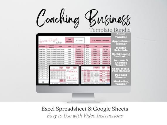 Coaching Business Template, Coaching Bundle, Coaching Planner Toolkit, Coaching Google Sheets Spreadsheet Template, Coaching Tools Excel