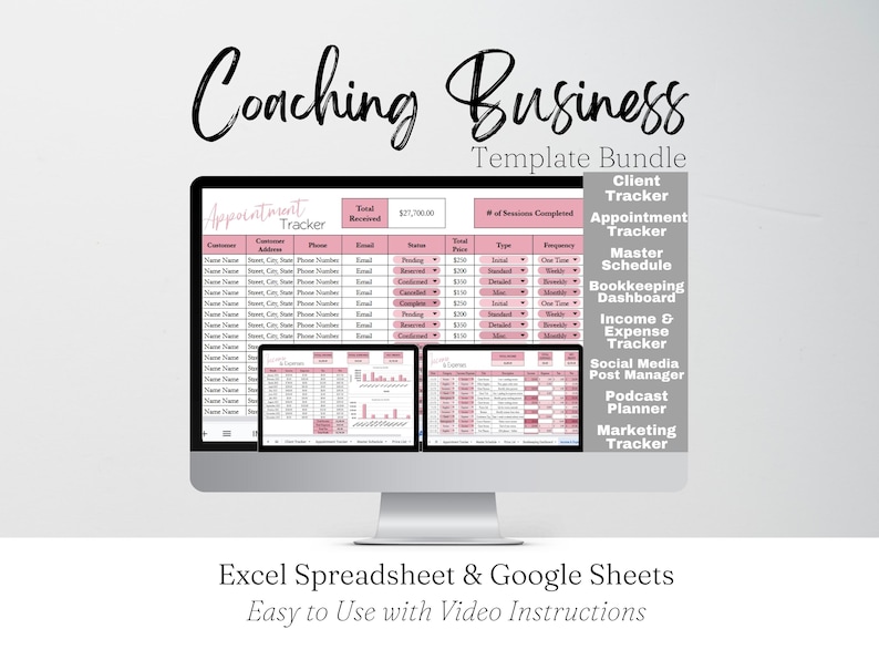 Coaching Business Template, Coaching Bundle, Coaching Planner Toolkit, Coaching Google Sheets Spreadsheet Template, Coaching Tools Excel image 1