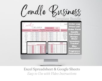 Candle Business Templates Bundle Google Sheets, Candles Business Planner Excel Spreadsheet, Candle Pricing Template Candle Inventory Tracker