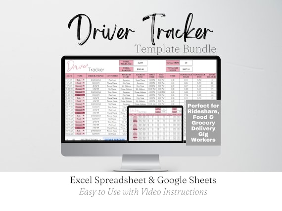 Driver Tracker, Side Hustle Planner Google Sheet, Gig Driver Log, Food Delivery Driver, Mileage Tracker, Driving Log, Gig Work Rideshare