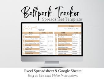 Ballpark Tracker, Baseball Stadium Tracker Google Sheets, Ballpark Bucket List Excel, Baseball Park Tour, Ballpark Checklist, Baseball Lover