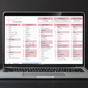 Home Renovation Checklist, Home Renovation Spreadsheet, Remodel ...