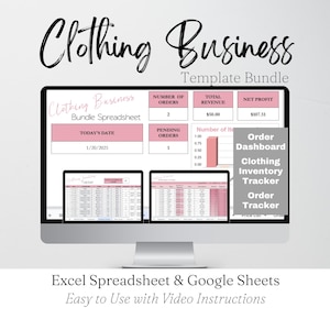 衣料品ビジネス向けスプレッドシートバンドル Google スプレッドシート、衣料品在庫追跡、注文追跡、アパレル注文フォーム、中小企業向けテンプレート