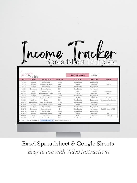 Income Tracker Budget Spreadsheet, Finance Tracker, Income Template, Budgeting Tool Google Sheets Business Tracker, Financial Planner Log