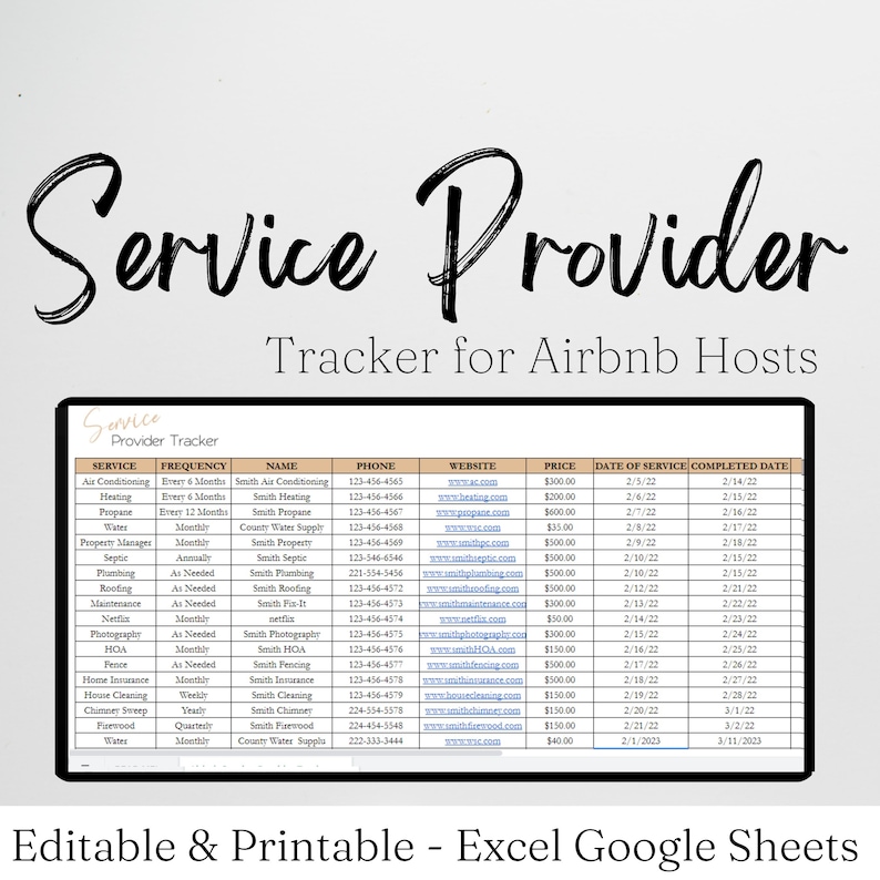 Vendor List, Service Provider Tracker, Rental Property Maintenance ...