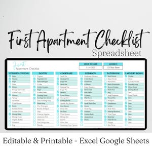 First Apartment Essentials Checklist, New Apartment Checklist, New Apartment Planner, Apartment Inventory Excel Spreadsheet Google Sheets