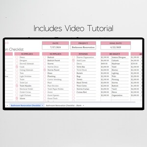 Bathroom Renovation Checklist Google Sheets, Bathroom Remodel Check List Excel Spreadsheet, Home Bath Remodel Guide Planner Template image 6