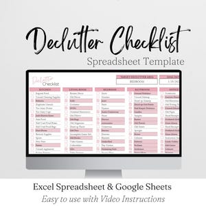 Declutter Checklist Template, Declutter Challenge, Declutter Planner, Minimalist Checklist Template Excel Spreadsheet Cleaning Google Sheets