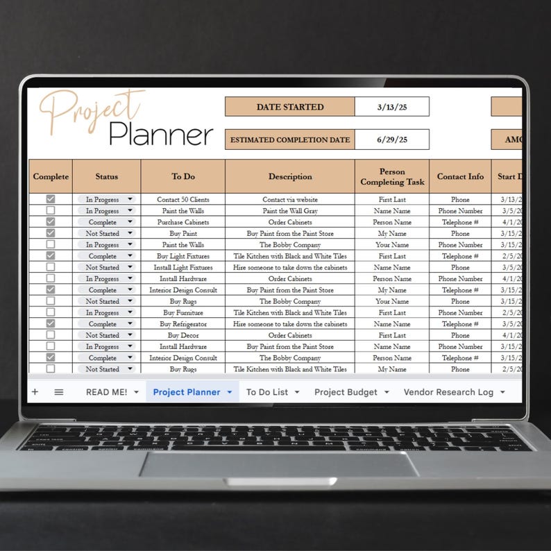 Planificador de gestión de proyectos / Seguimiento de proyectos en Google Sheets y Excel / Gestor de tareas, planificador de presupuestos, plantilla de planificación empresarial imagen 10