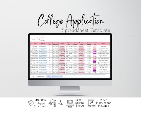 College Application Tracker Google Sheet, College Planning Spreadsheet Template, College Preparation Deadline Tracker Excel, College Planner