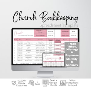 Church Bookkeeping Template Excel Spreadsheet, Church Accounting Tracker Google Sheets, Church Budget, Church Finances Tracking Templates