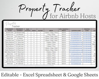 Property Tracker for Short Term Rental Property, Property List, Property Management, Rental Property Google Sheet, Excel Short Term Rental