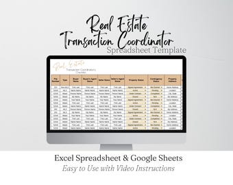 Realtor Transaction Checklist, Real Estate Excel Spreadsheets, Transaction Coordinator Tracker, Transaction Coordinator Templates Checklist