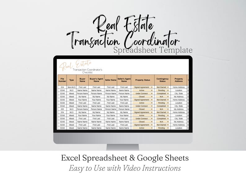 Realtor Transaction Checklist, Real Estate Excel Spreadsheets, Transaction Coordinator Tracker, Transaction Coordinator Templates Checklist image 1