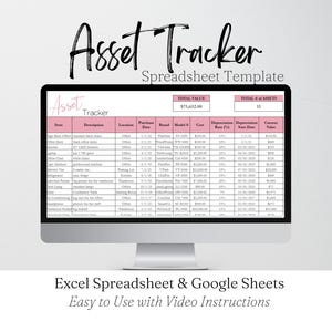 Asset Tracker Google Sheets, Small Business Property Inventory Template, Financial Tracker Depreciation Tracker Excel Spreadsheet Management image 1