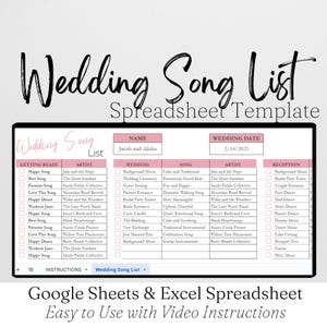 Wedding Song List Template Google Sheets, Wedding DJ Template, Wedding Music Playlist, Music Guide Excel Spreadsheet Wedding Music Checklist