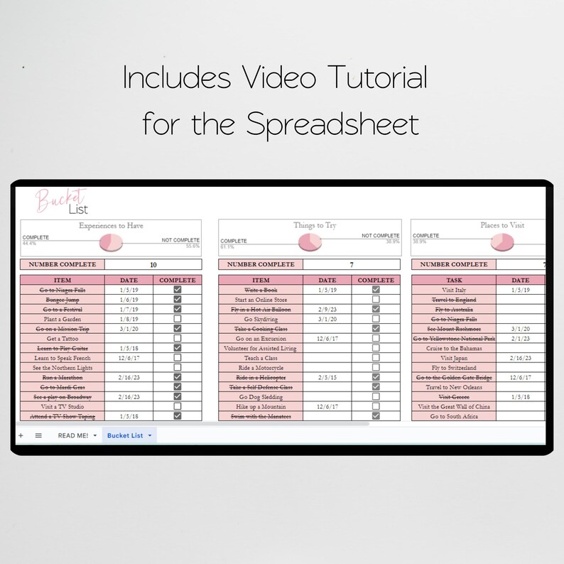 Bucket List Template Excel Spreadsheet, Bucket List Journal, Bucket List Google Sheets Editable , Bucket List Planner, To Do List Digital image 2