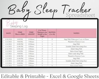 Baby Sleeping Tracker, Baby Sleeping Log Google Sheets, Baby Sleep Journal, Newborn Sleep Routine, Excel Spreadsheet Editable Babies Sleep