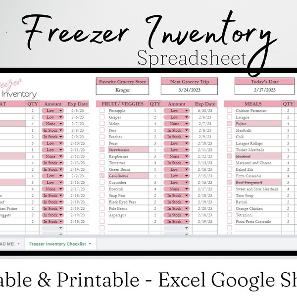 Printable Freezer Inventory Sheet - Etsy