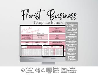 Bloemenwinkel Zakelijke sjablonen, Businessplanner bloemist, bloemensjabloon, bloemdessin, bruiloftsbedrijf, spreadsheet bloemist Organizer