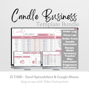 Paquete de plantillas de negocios de velas Hojas de cálculo de Google, Planificador de negocios de velas Hoja de cálculo de Excel, Plantilla de precios de velas Seguimiento de inventario de velas