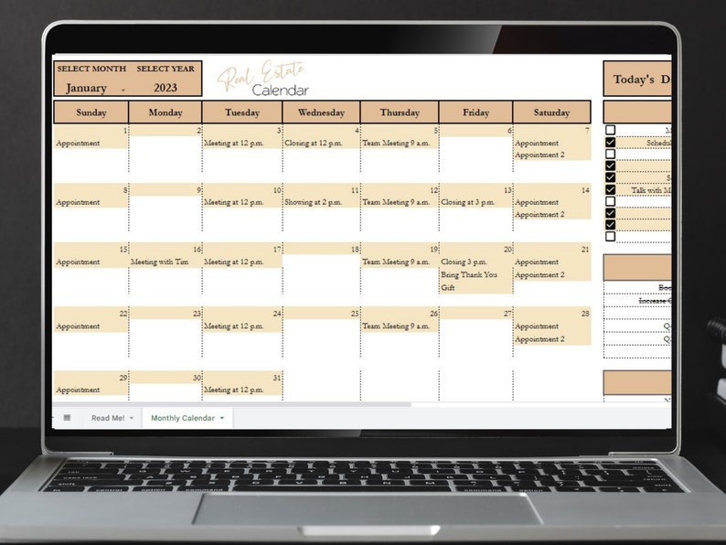 Realtor Calendar Google Doc Real Estate Monthly Calendar Etsy