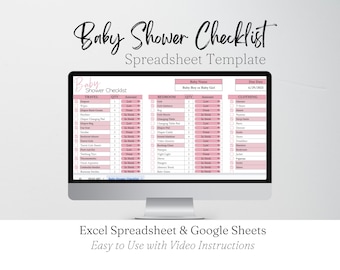 Lista de verificación para baby shower (Hojas de cálculo de Google), Lista de verificación para el registro del bebé, Imprescindibles para recién nacidos, Planificador para mamás primerizas, Planificación de artículos esenciales para bebés, Excel editable