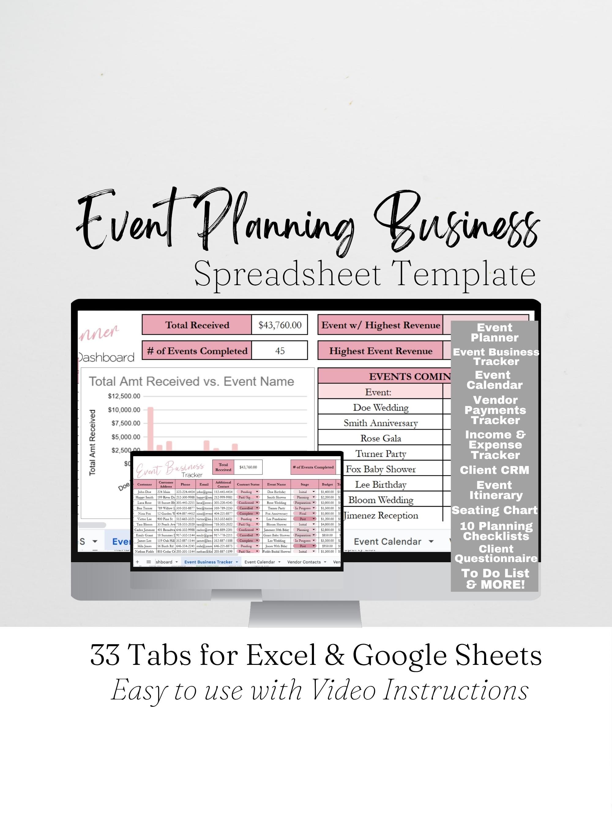 Event Planning Business Template, Event Planner Spreadsheet Template, Party Planner, Event Management, Wedding Business, Event Coordinator